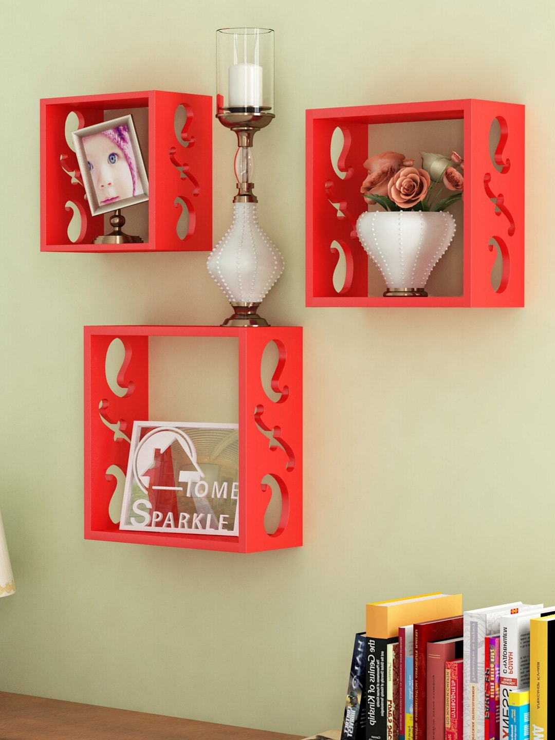Home Sparkle Red Set Of 3 Wall Mounted Shelves Price in India