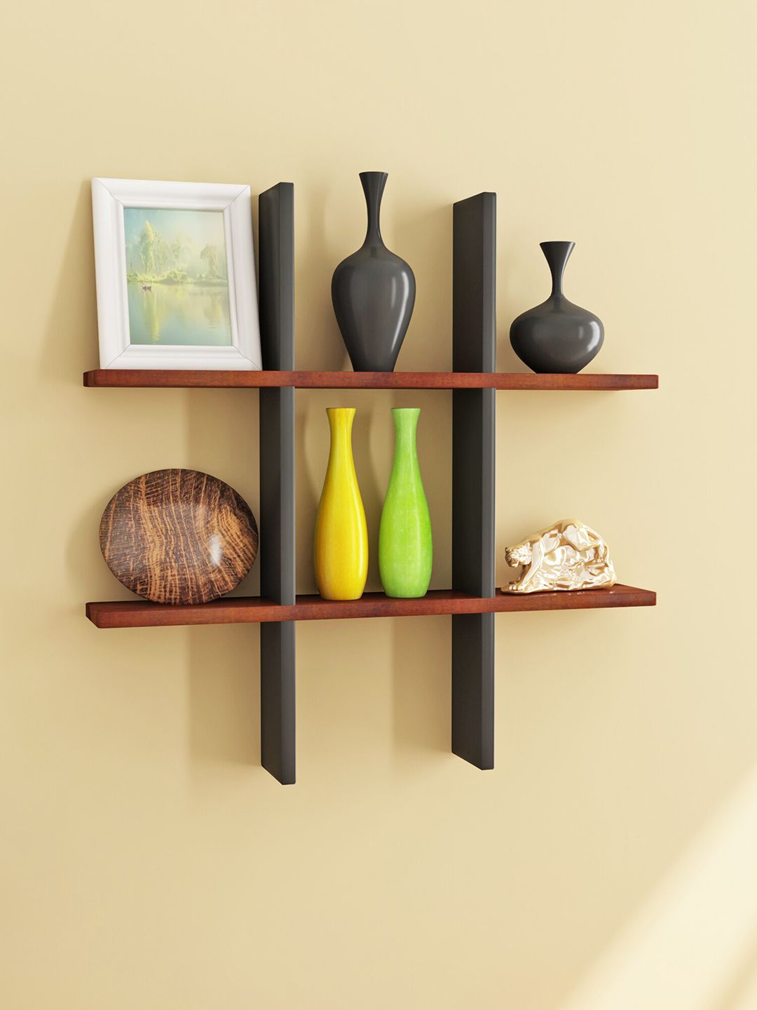 Home Sparkle Black & Brown MDF Basic Wall Shelf Price in India