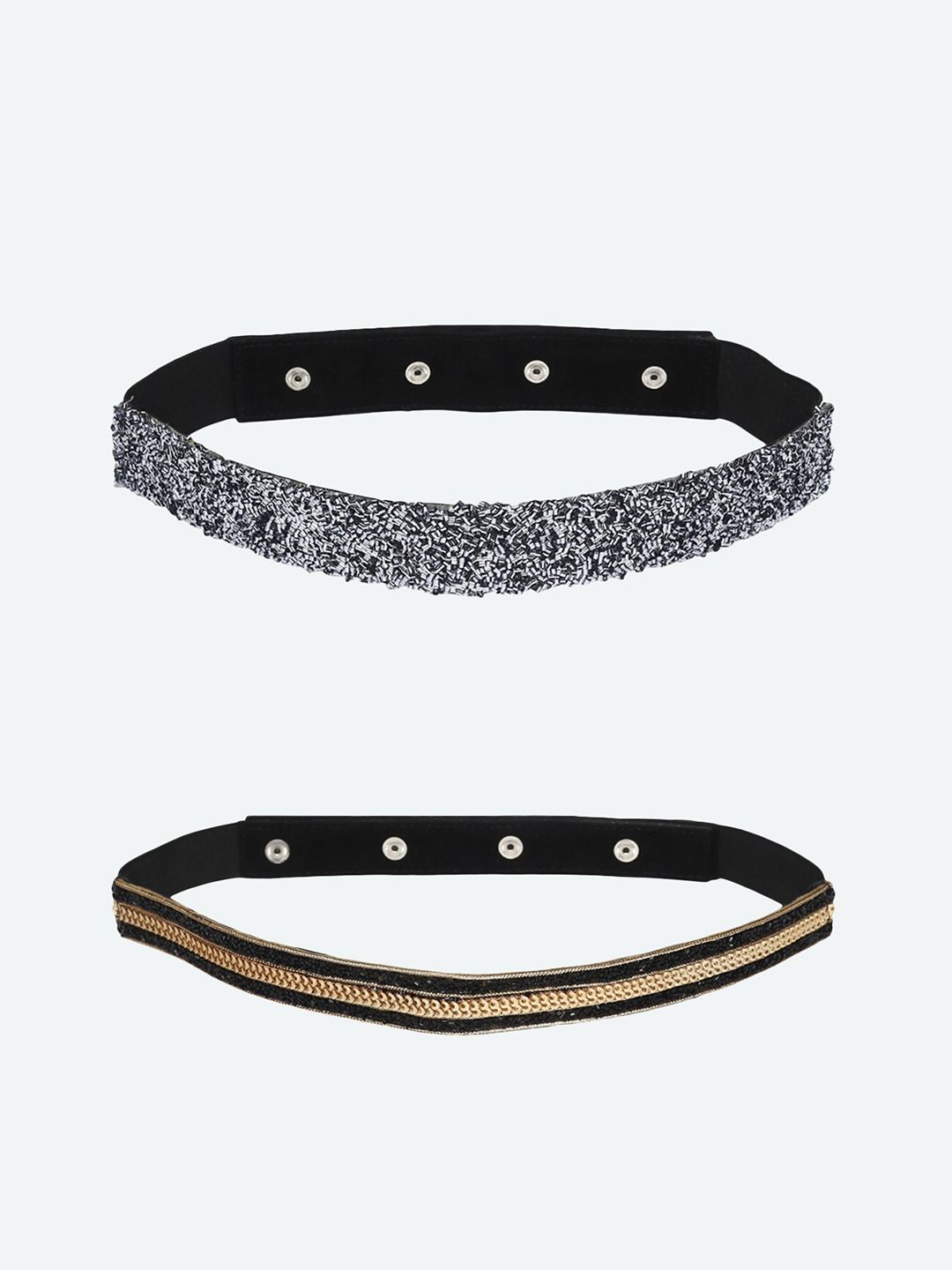 DEEBACO Set Of 2 Women Black Embellished PU Belt Price in India