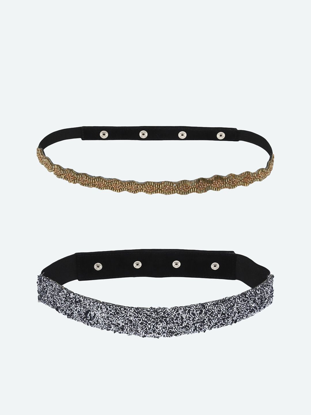 DEEBACO Women Pack of 2 Silver Beaded Embellished PU Belt Price in India