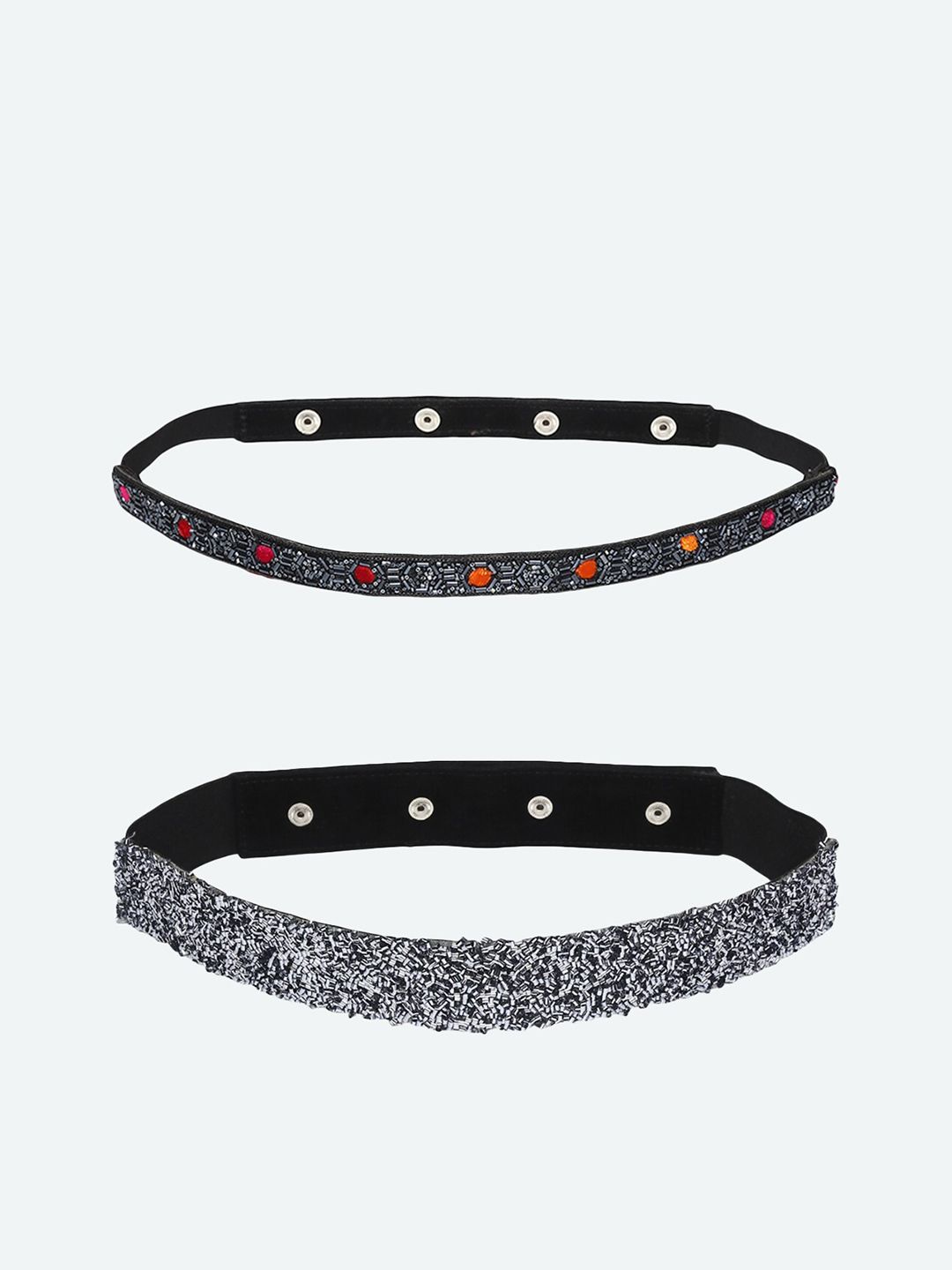 DEEBACO Women Pack Of 2 Silver-Toned & Black Embellished Belt Price in India