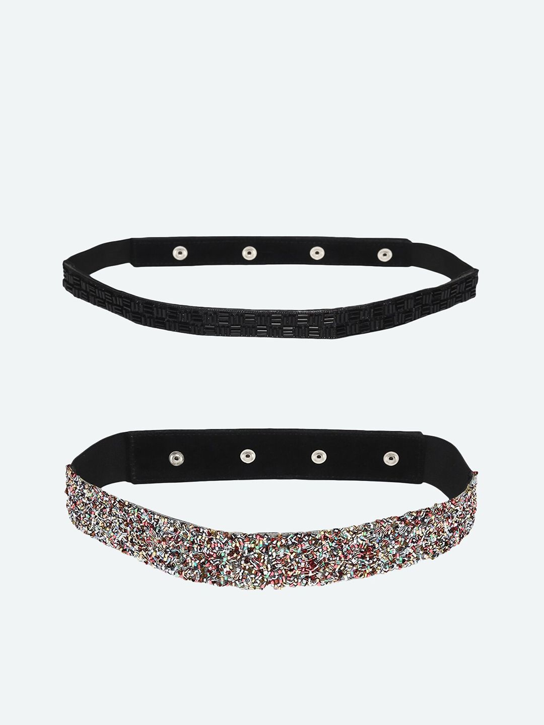 DEEBACO Women Pack Of 2 Black Embellished Belt Price in India