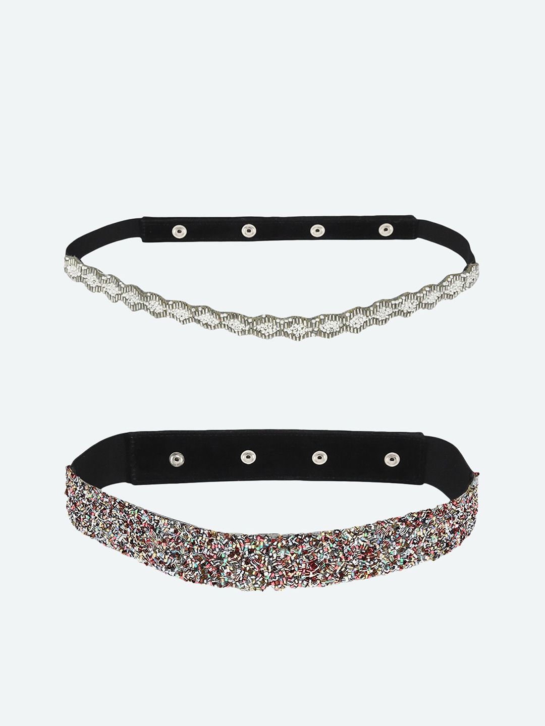 DEEBACO Set Of 2 Women Silver-Toned Embellished PU Belt Price in India