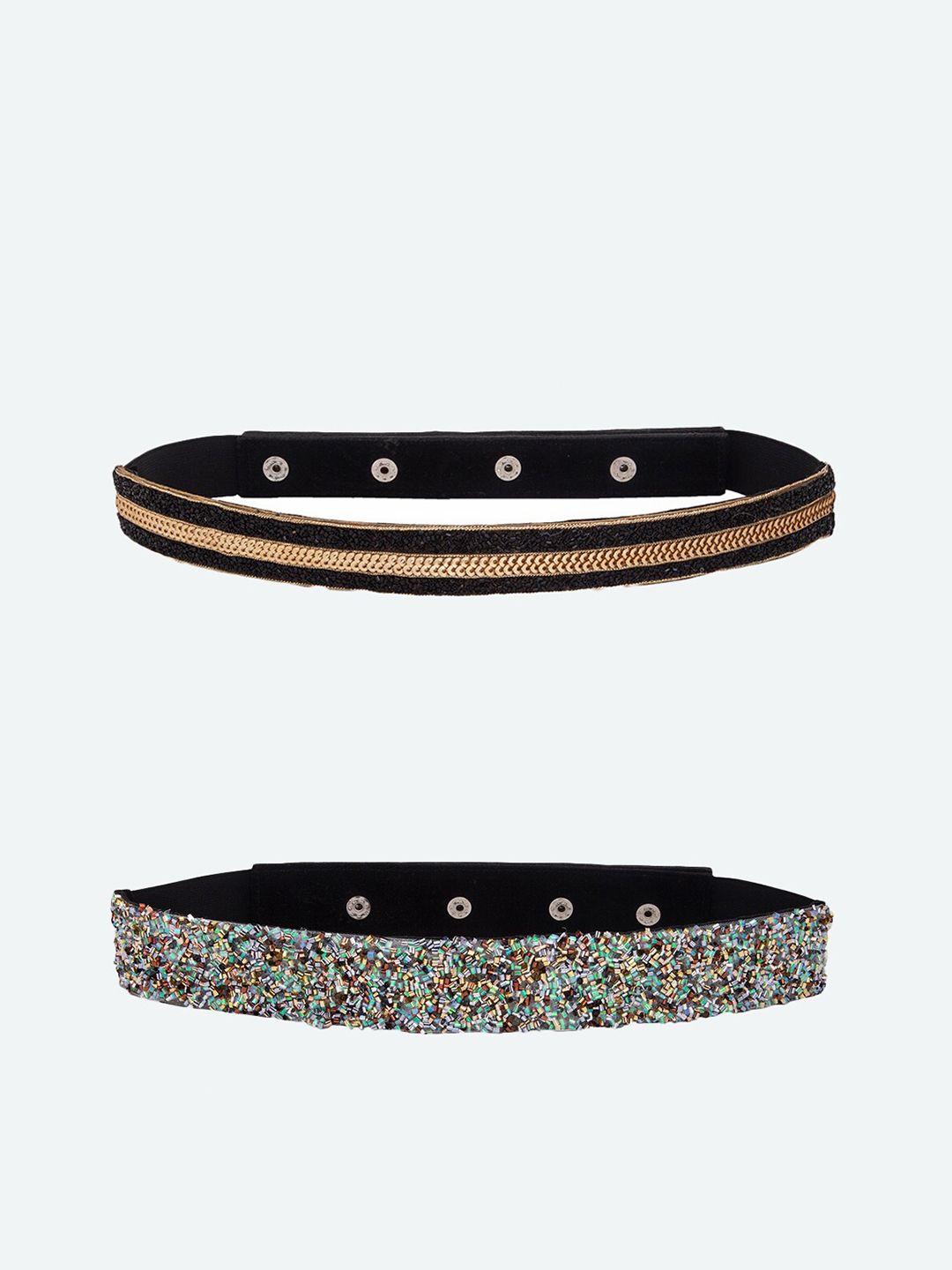 DEEBACO Women Multicoloured & Golden Pack Of 2 Sequinned Embellished Party Belt Price in India