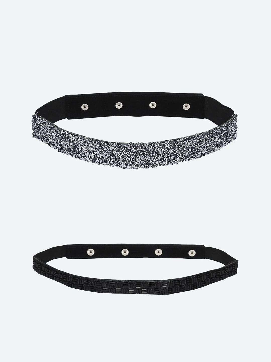 DEEBACO Women Pack of 2 Black Embellished PU Belt Price in India