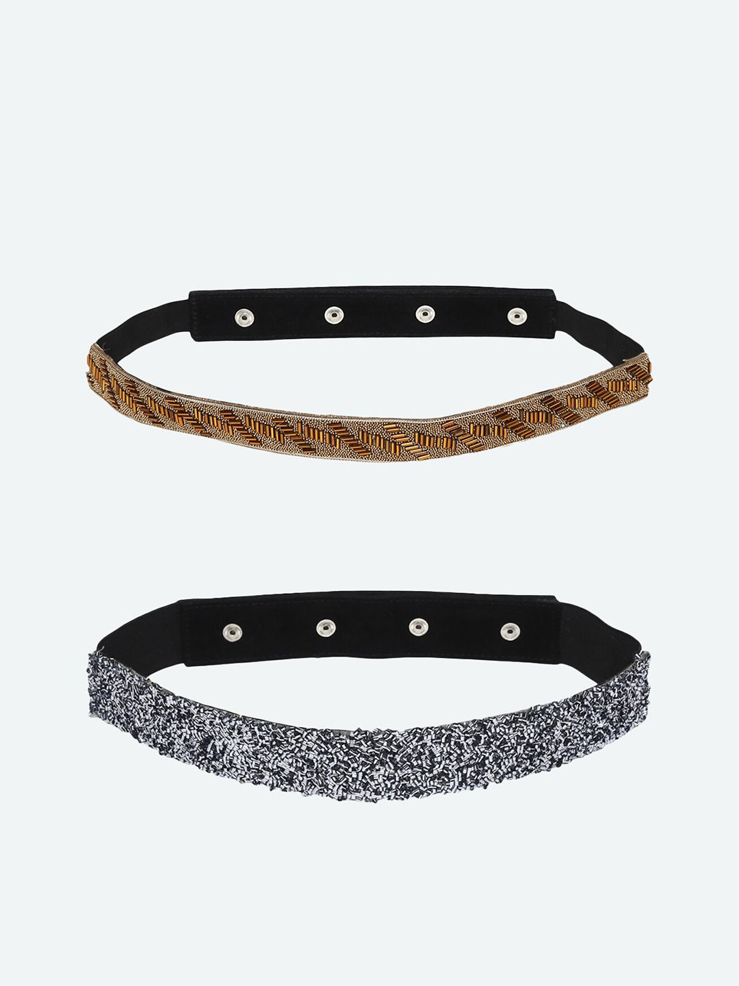 DEEBACO Women Pack of 2 Silver & Gold Embellished PU Belt Price in India