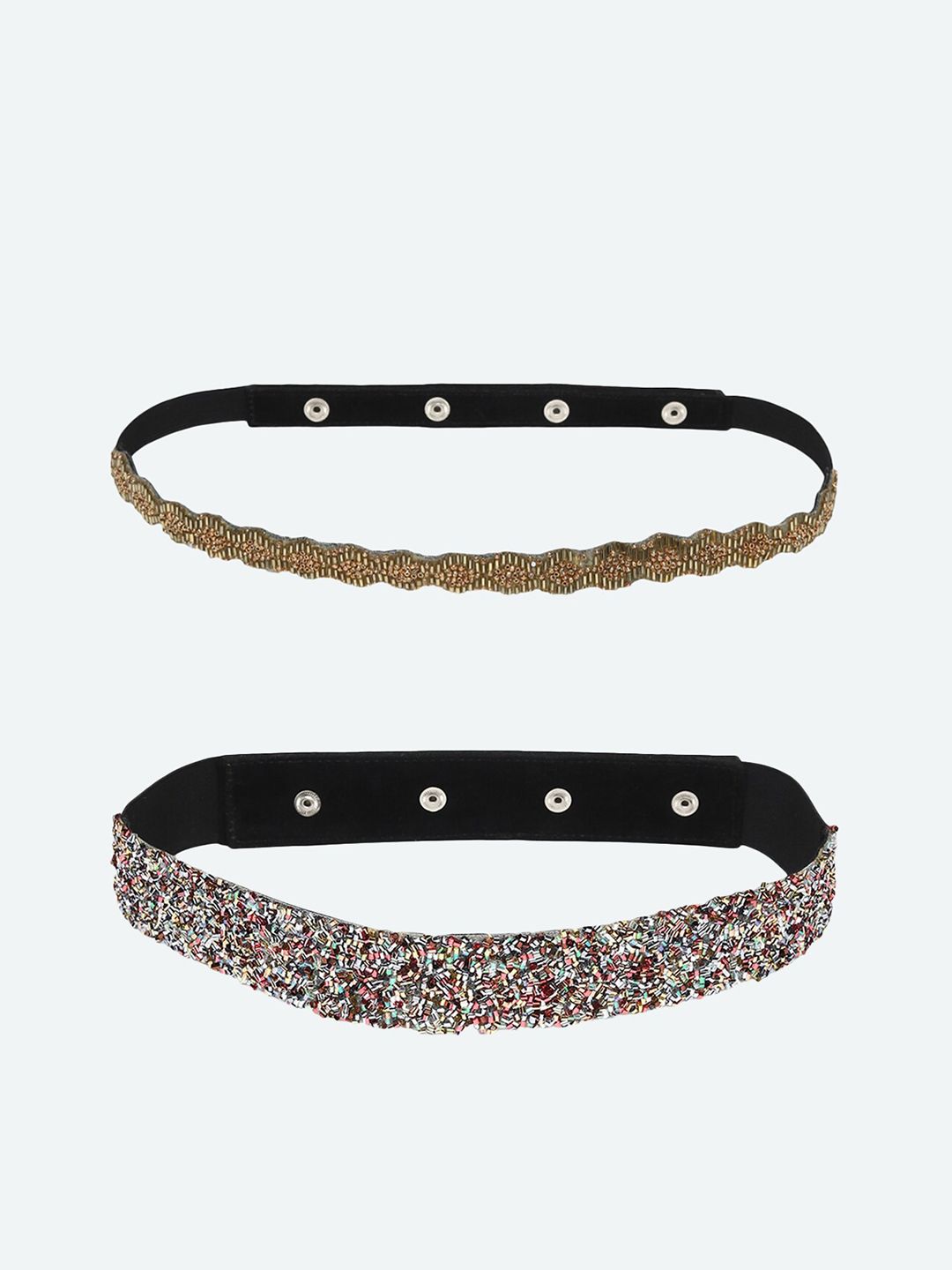 DEEBACO Women Set Of 2 Silver-Toned & Gold-Toned Rainbow Sequin Embellished PU Belt Price in India