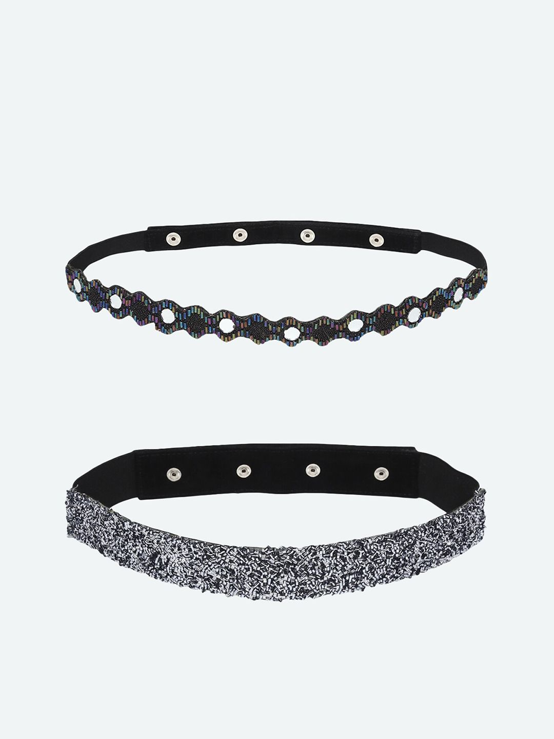 DEEBACO Women Silver Embellished Pack Of 2 Belts Price in India