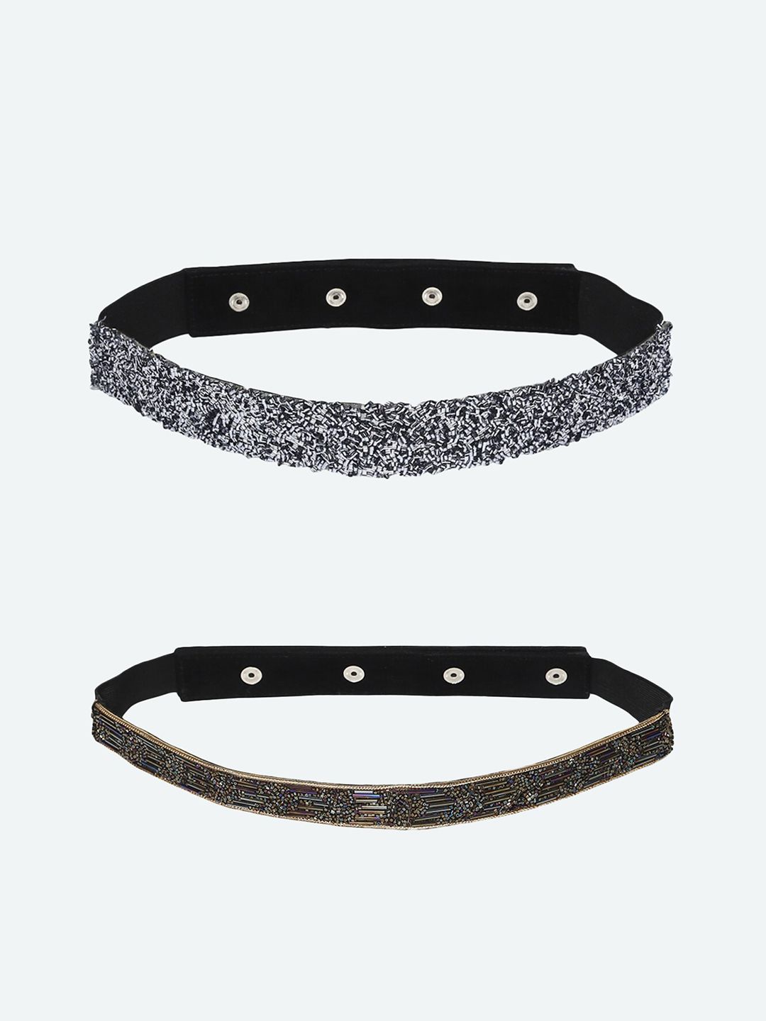 DEEBACO Women Set Of 2 Gold-Toned & Silver-Toned Ombre Beaded Embellished PU Belt Price in India