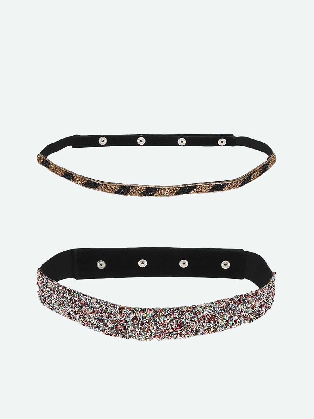 DEEBACO Women Set Of 2 Silver-Toned & Gold-Toned Embellished PU Belt Price in India