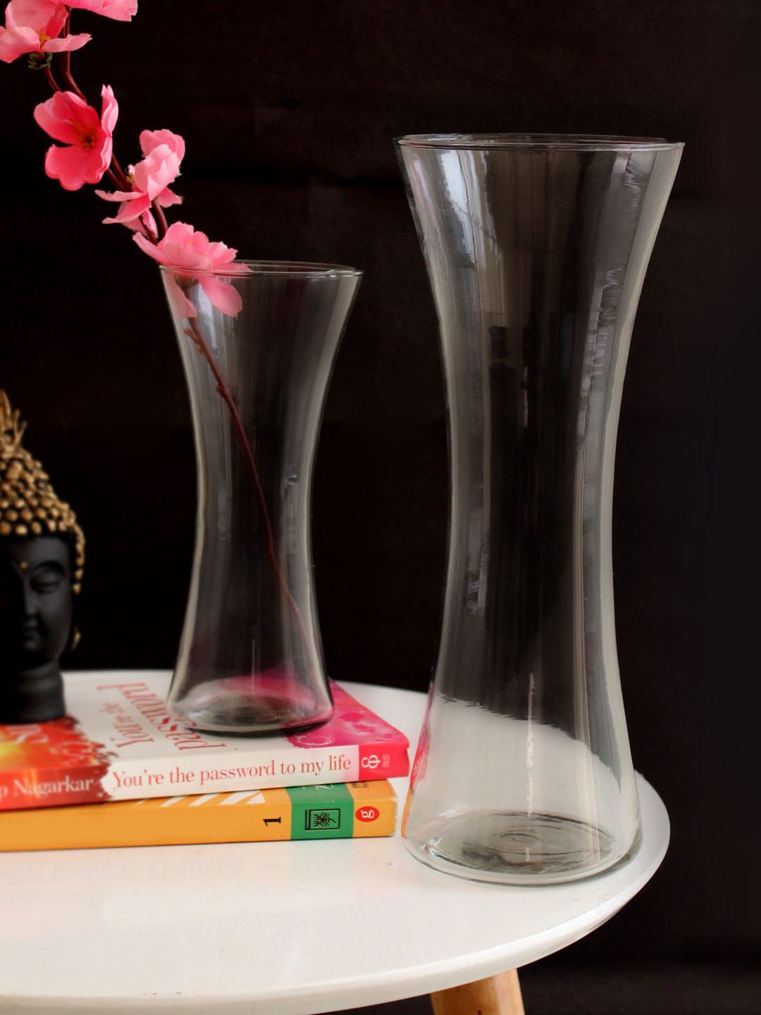 TIED RIBBONS Set Of 2 Transparent Decorative Table Top Glass Vases Price in India