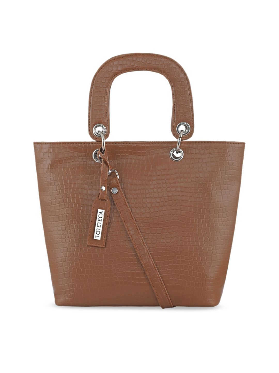 Toteteca Women Tan Brown Textured Structured Handheld Bag Price in India