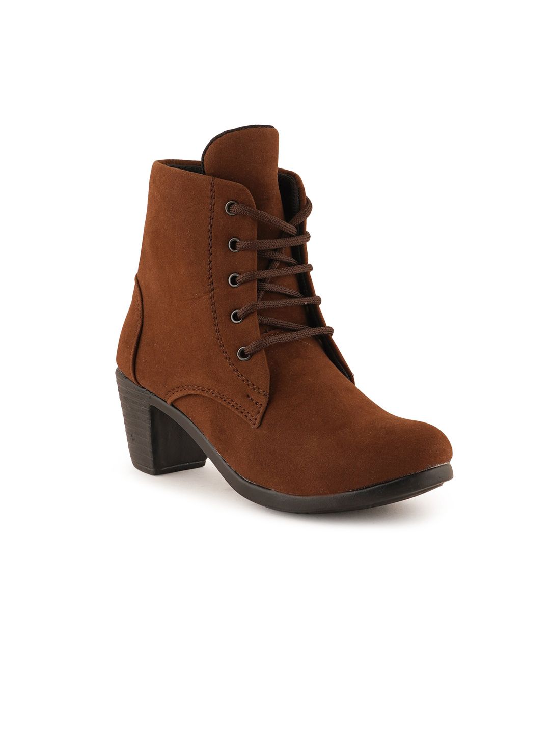 SAPATOS Women Brown Solid Suede Flat Boots Price in India