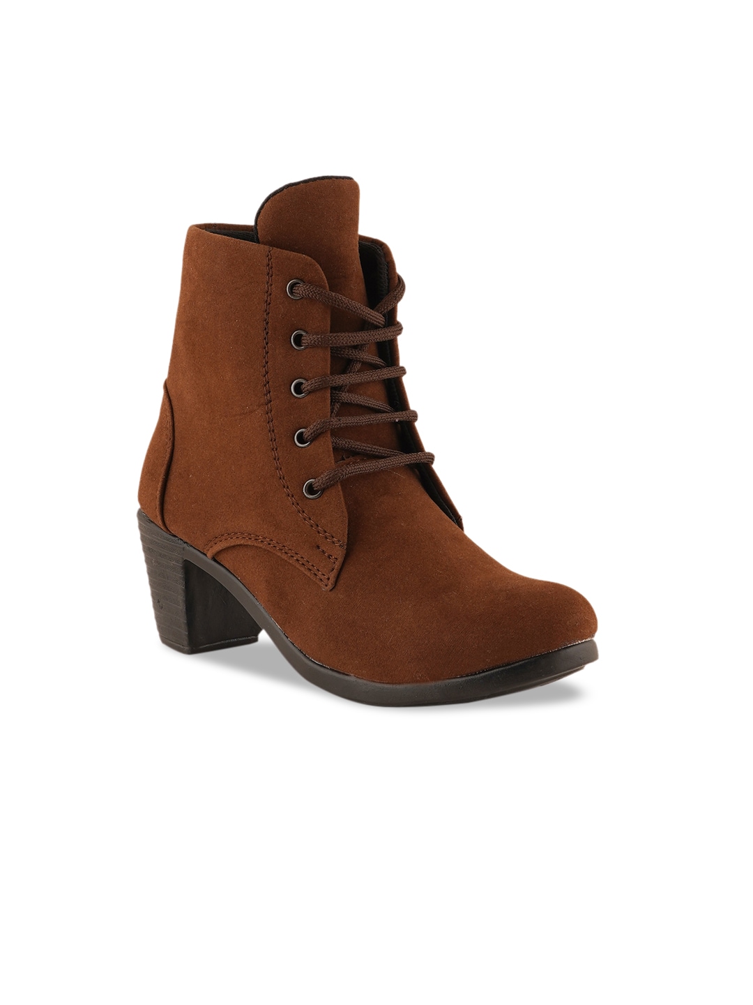 Walkfree Women Brown Suede High-Top Boots Price in India