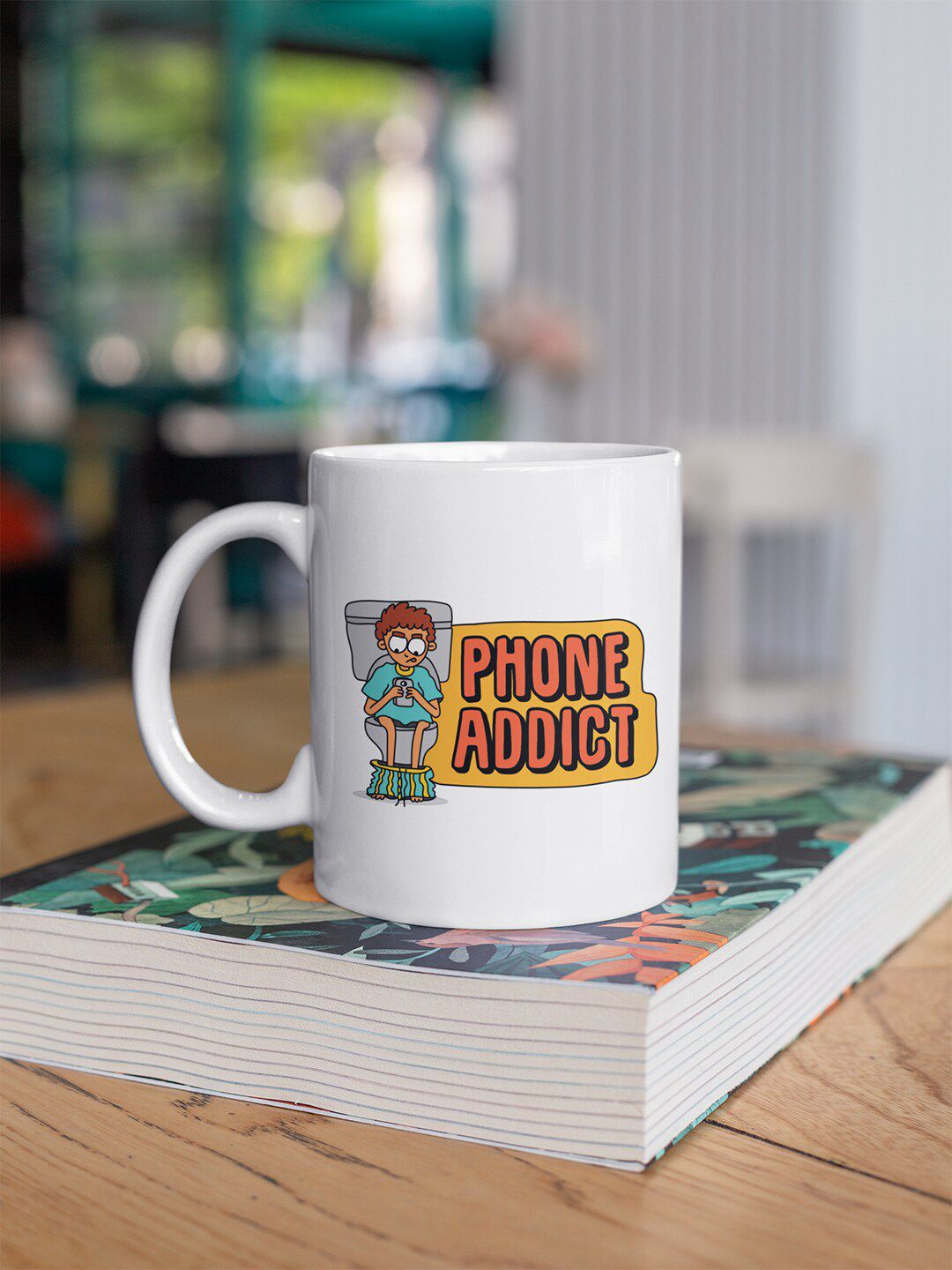 Oye Happy White Phone Addict Mug Printed Mug Price in India