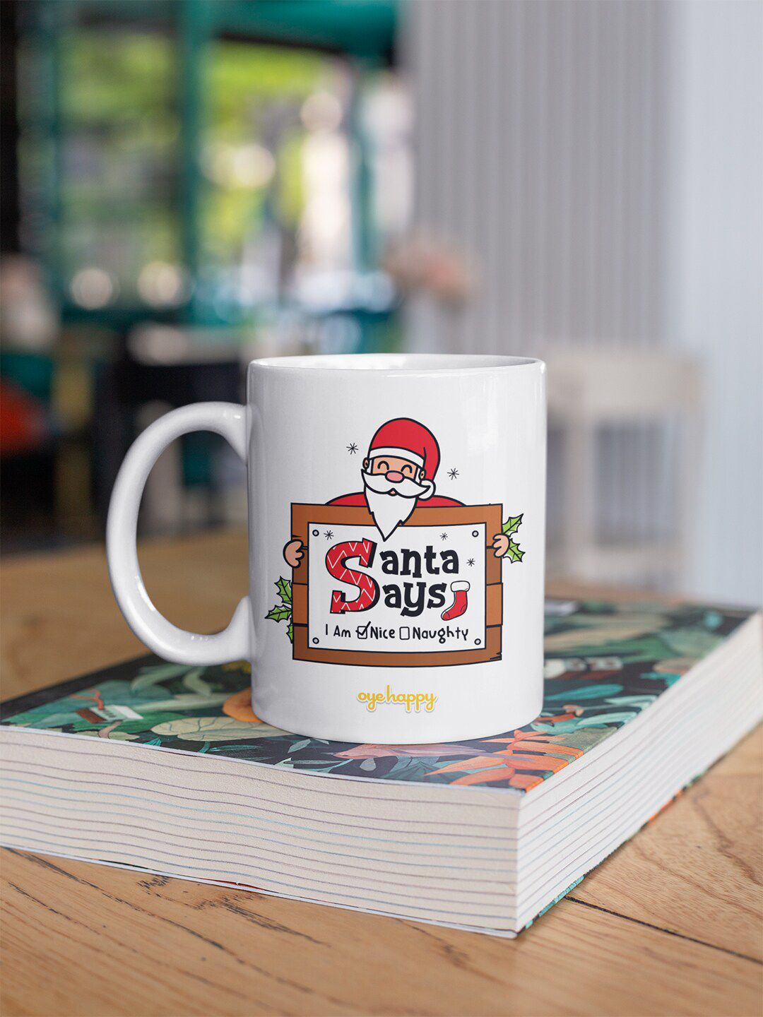 Oye Happy White & Red Text or Slogans Printed Ceramic Glossy Mug Price in India