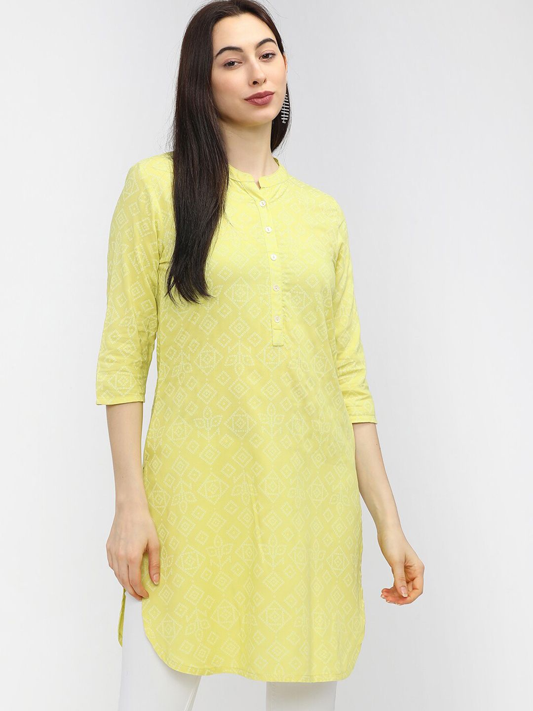 Vishudh Women Yellow Printed Tunic Price in India