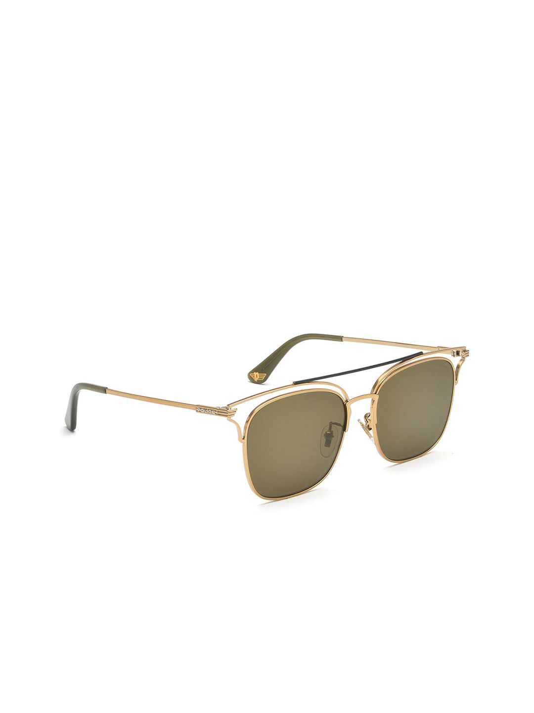 Police Women Green Lens & Gold-Toned Square Sunglasses with Polarised Lens SPL575K54300VSG Price in India