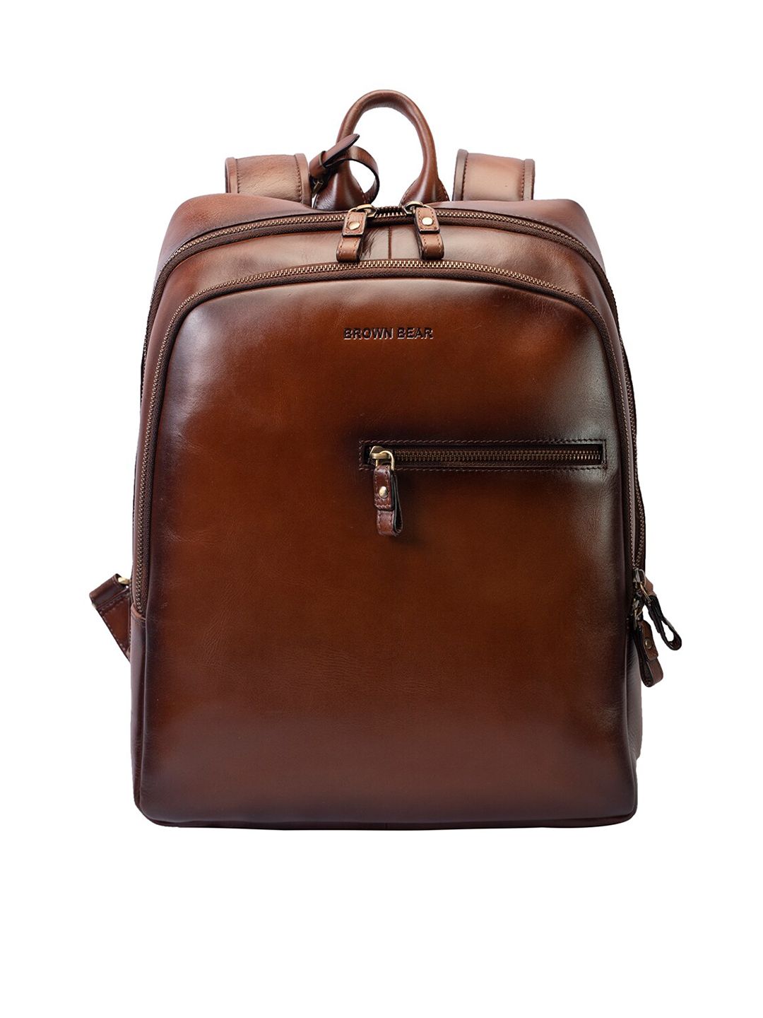 BROWN BEAR Unisex Brown Solid Leather Backpack Price in India