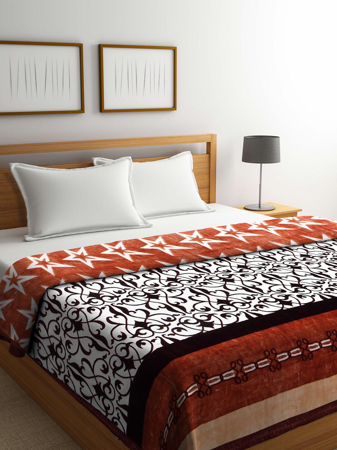 Arrabi Brown & White Ethnic Motifs Heavy Winter Double Bed Blanket Price in India