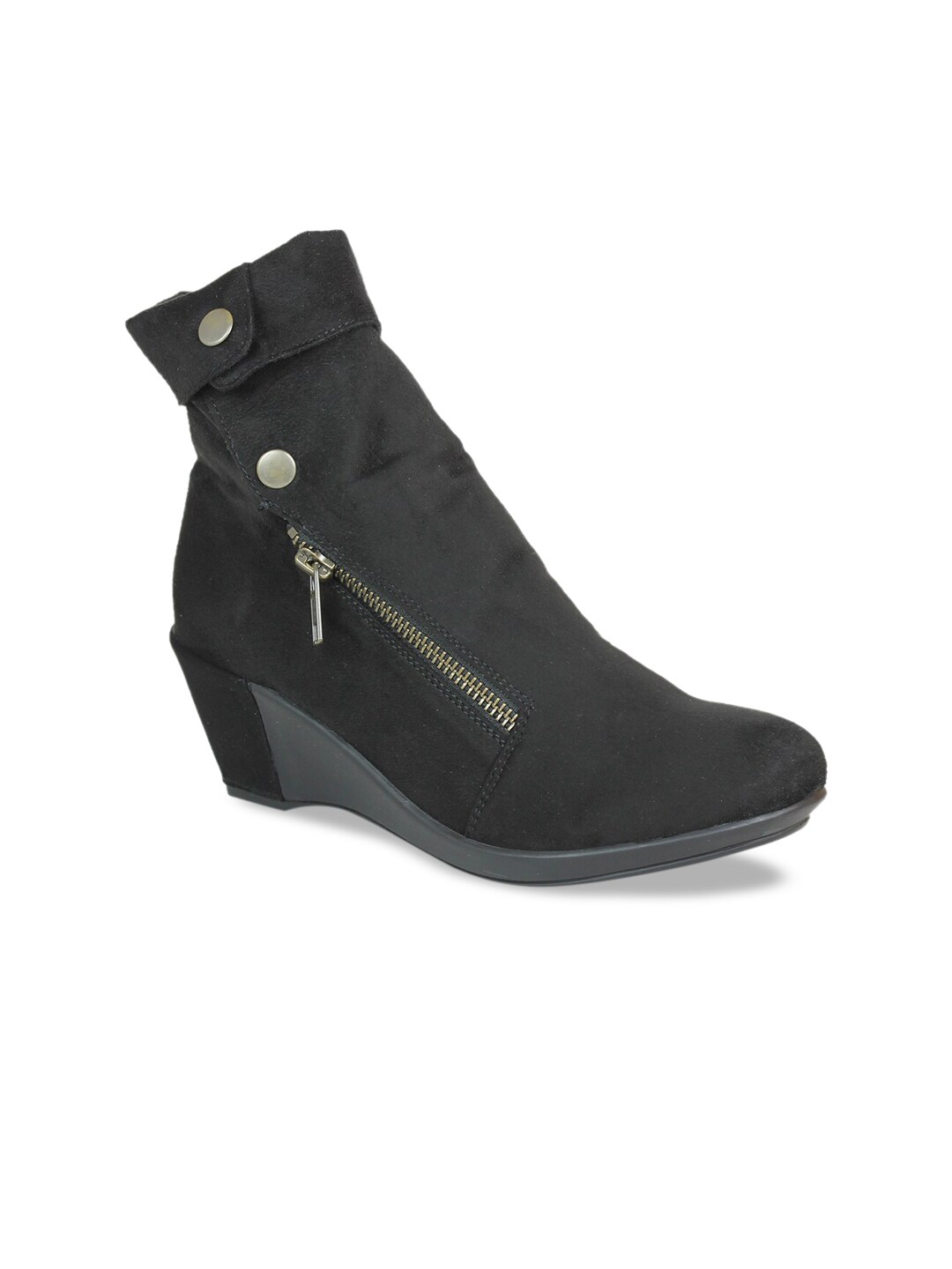 Inc 5 Black Wedge Heeled Boots with Buckles Price in India