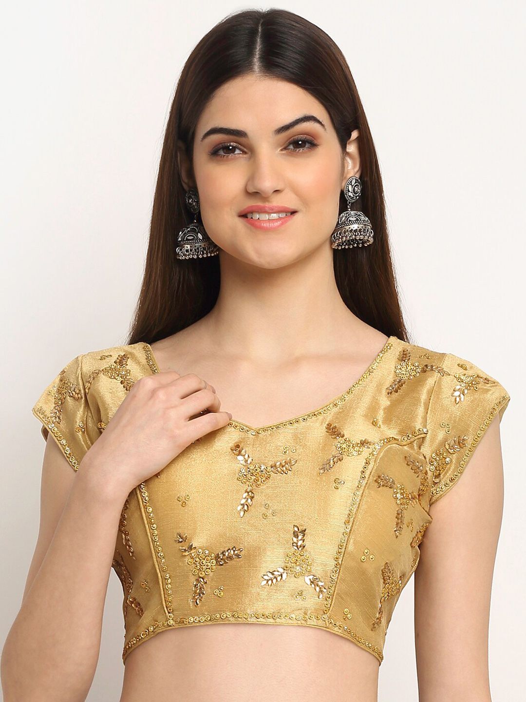 Grancy Women Gold-Toned Embellished Saree Blouse Price in India