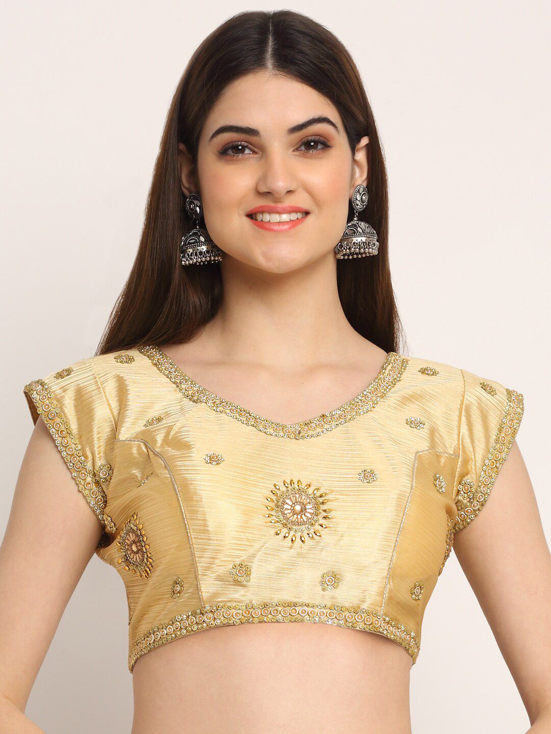 Grancy Women Golden-Coloured Embellished Saree Blouse Price in India