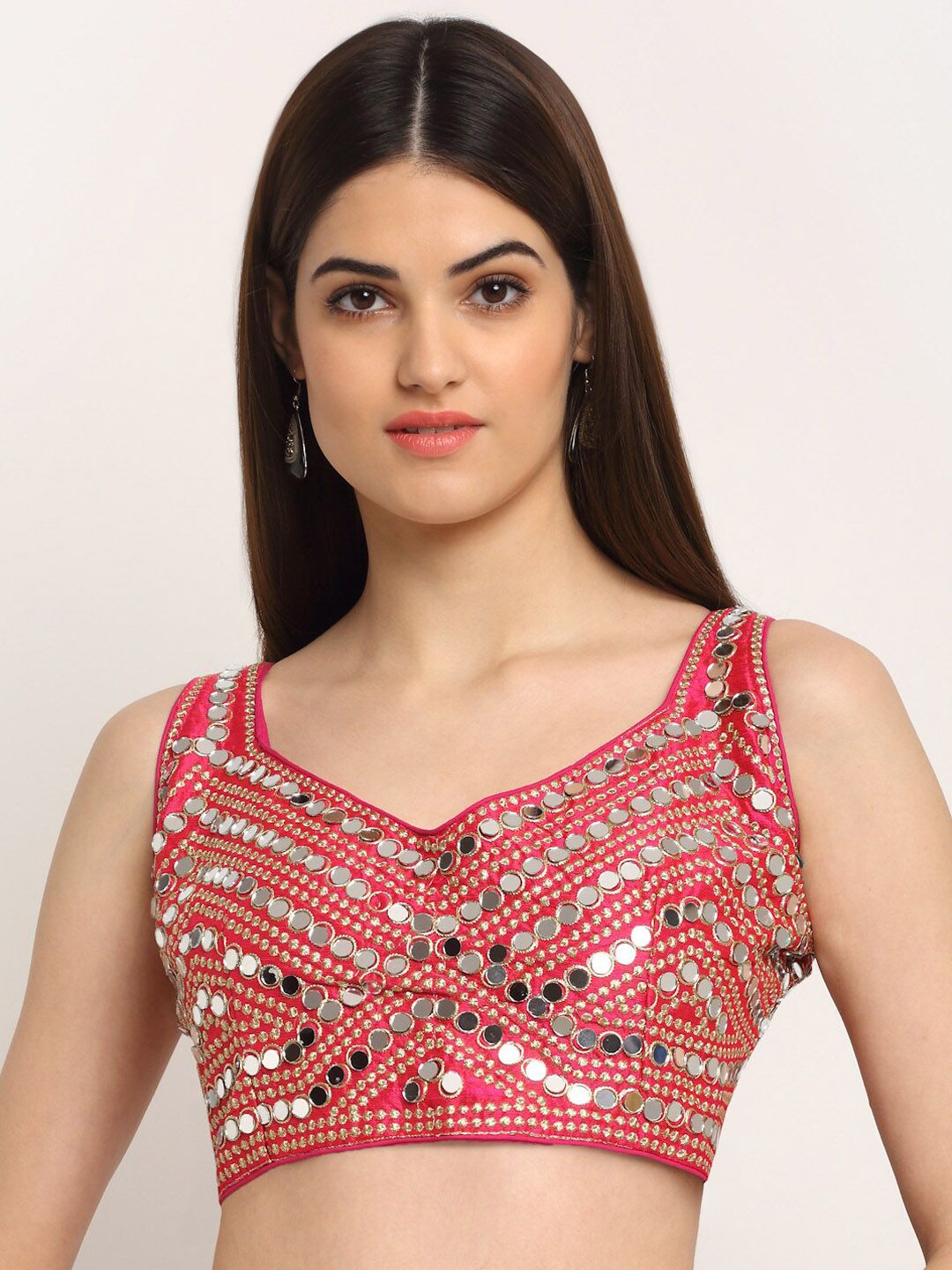 Grancy Woman Red Embellished Mirror Work Saree Blouse Price in India