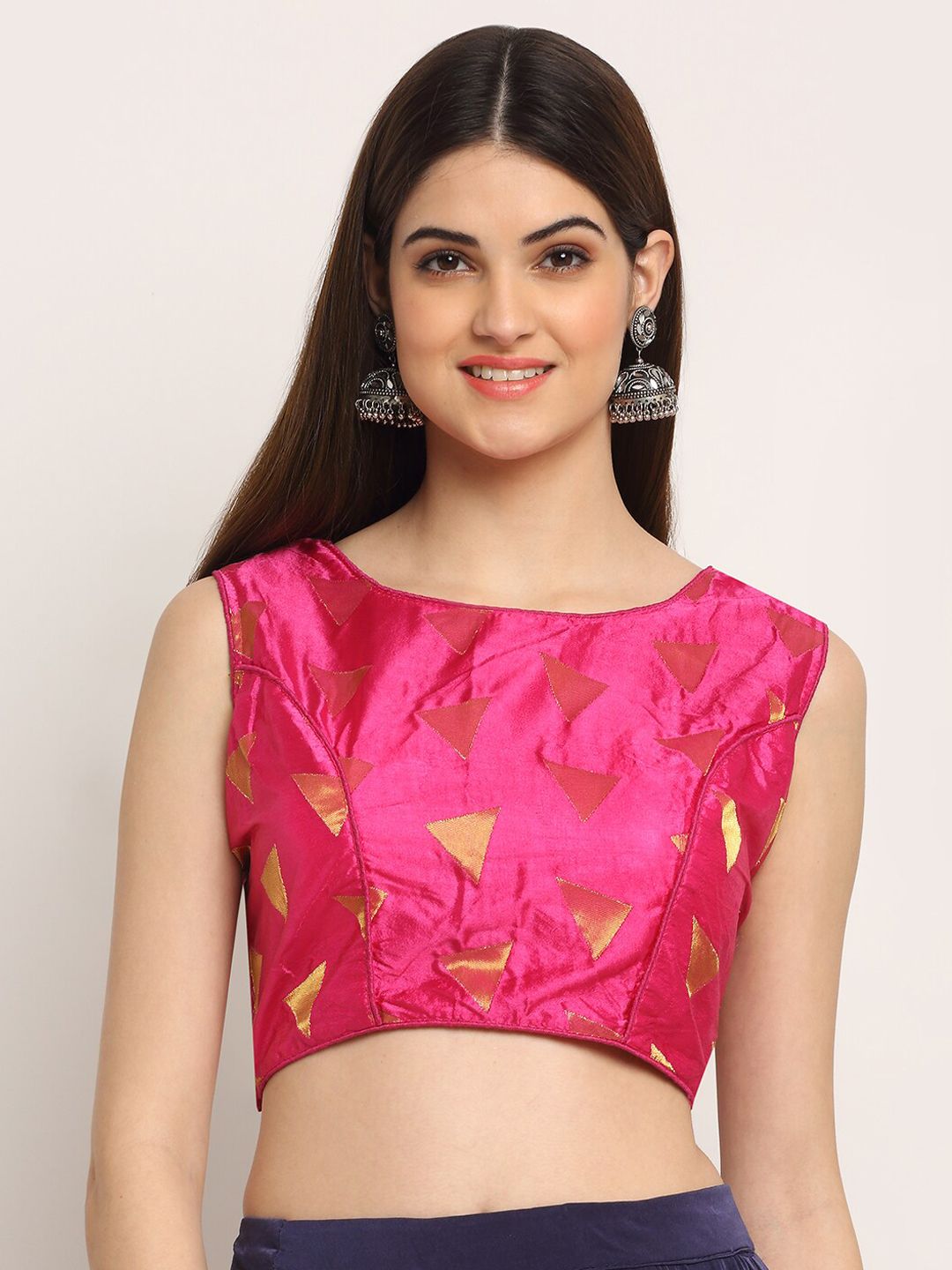 Grancy Women Fuchsia & Gold-Coloured Printed Saree Blouse Price in India