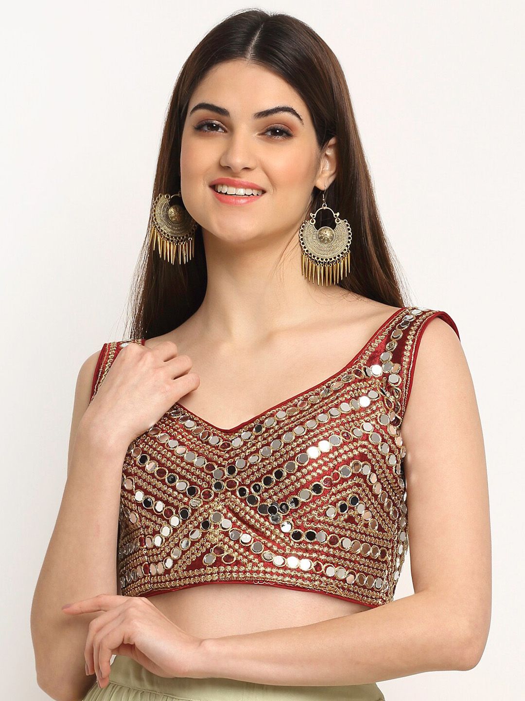Grancy Women Maroon & Silver-Coloured Embroidered Saree Blouse Price in India