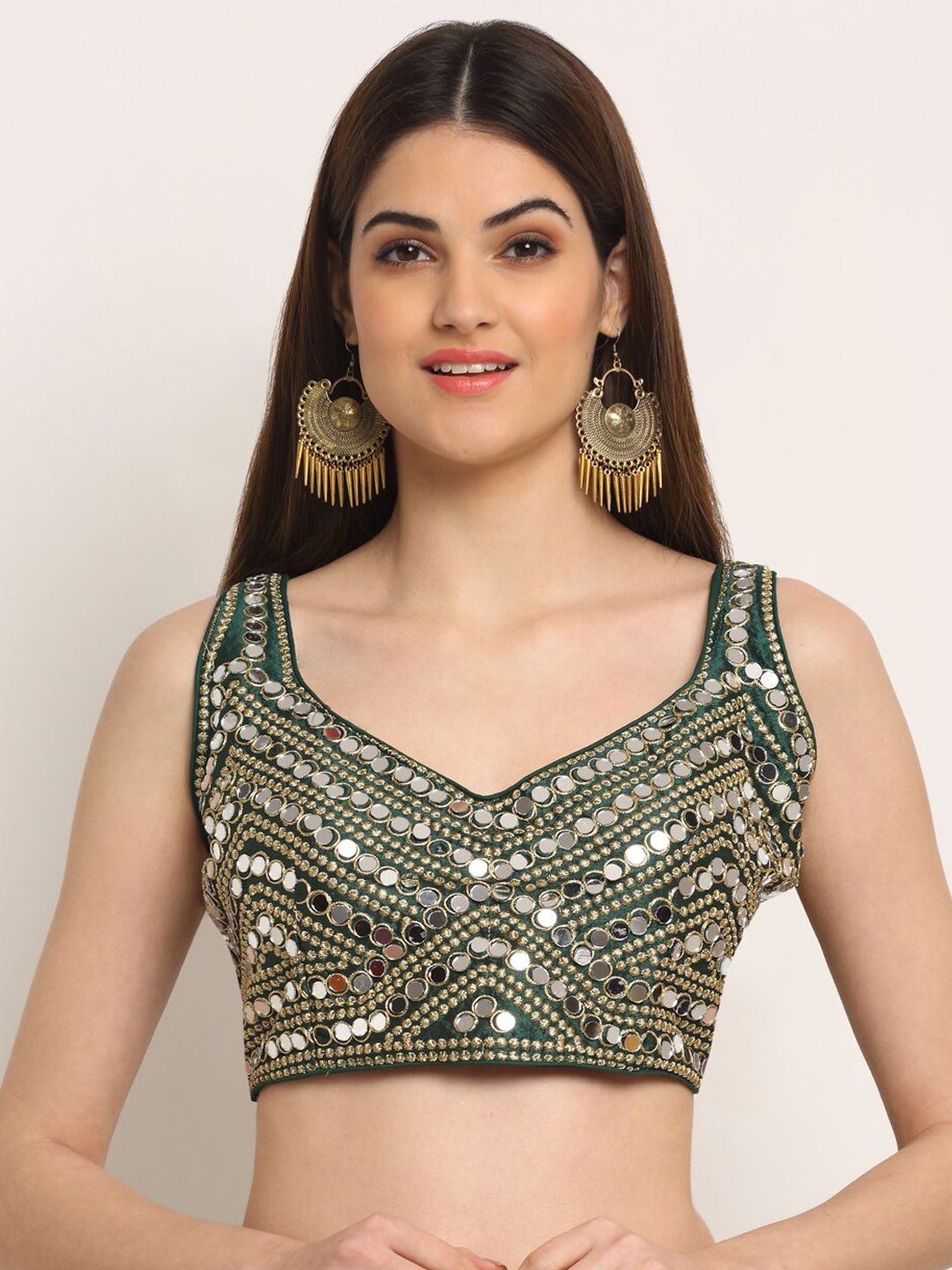 Grancy Women Green & Gold-Coloured Embellished Readymade Saree Blouse Price in India