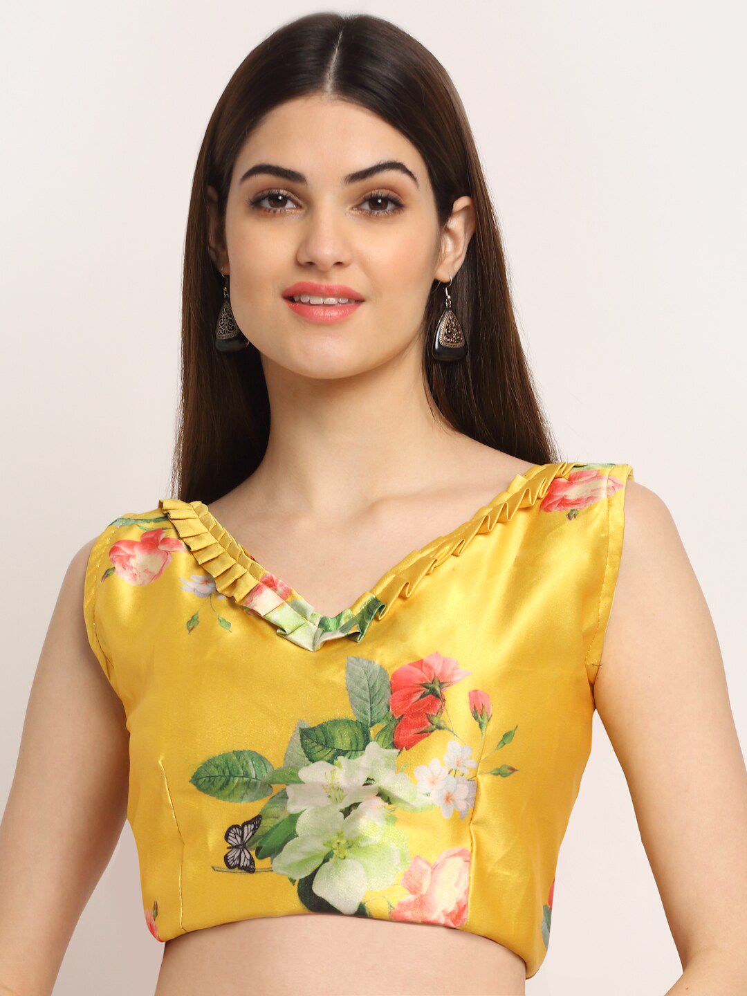 Grancy Women Yellow & Green Printed Saree Blouse Price in India