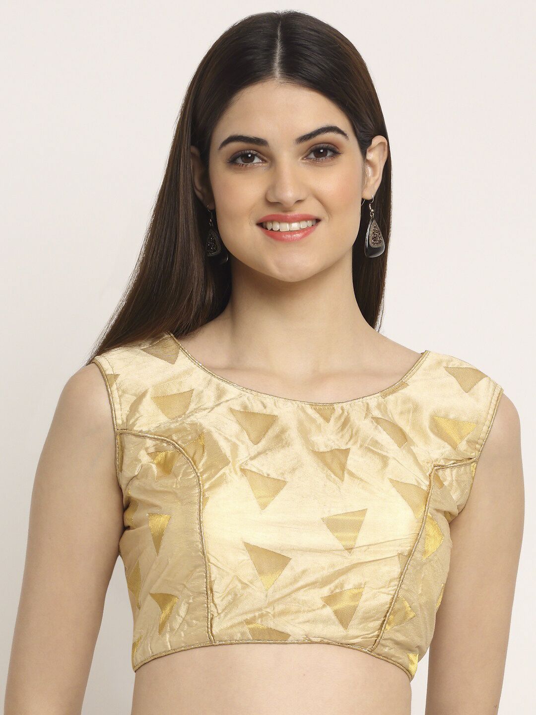 Grancy Women Gold-Coloured Printed Saree Blouse Price in India
