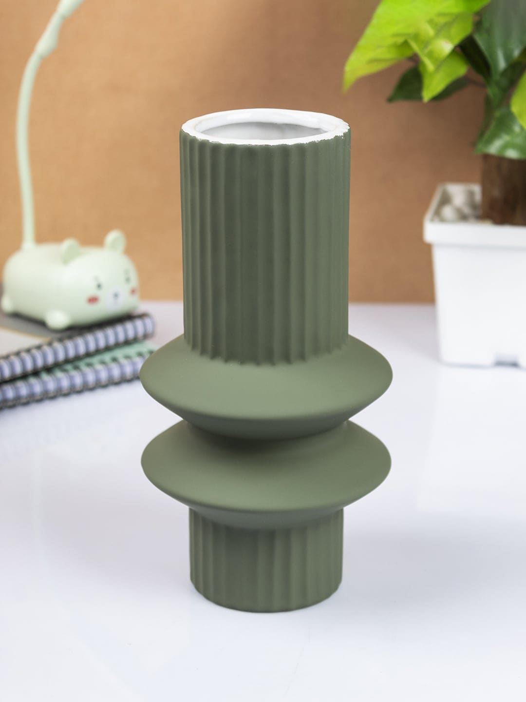 MARKET99 Olive Green Textured Ceramic Vase Price in India