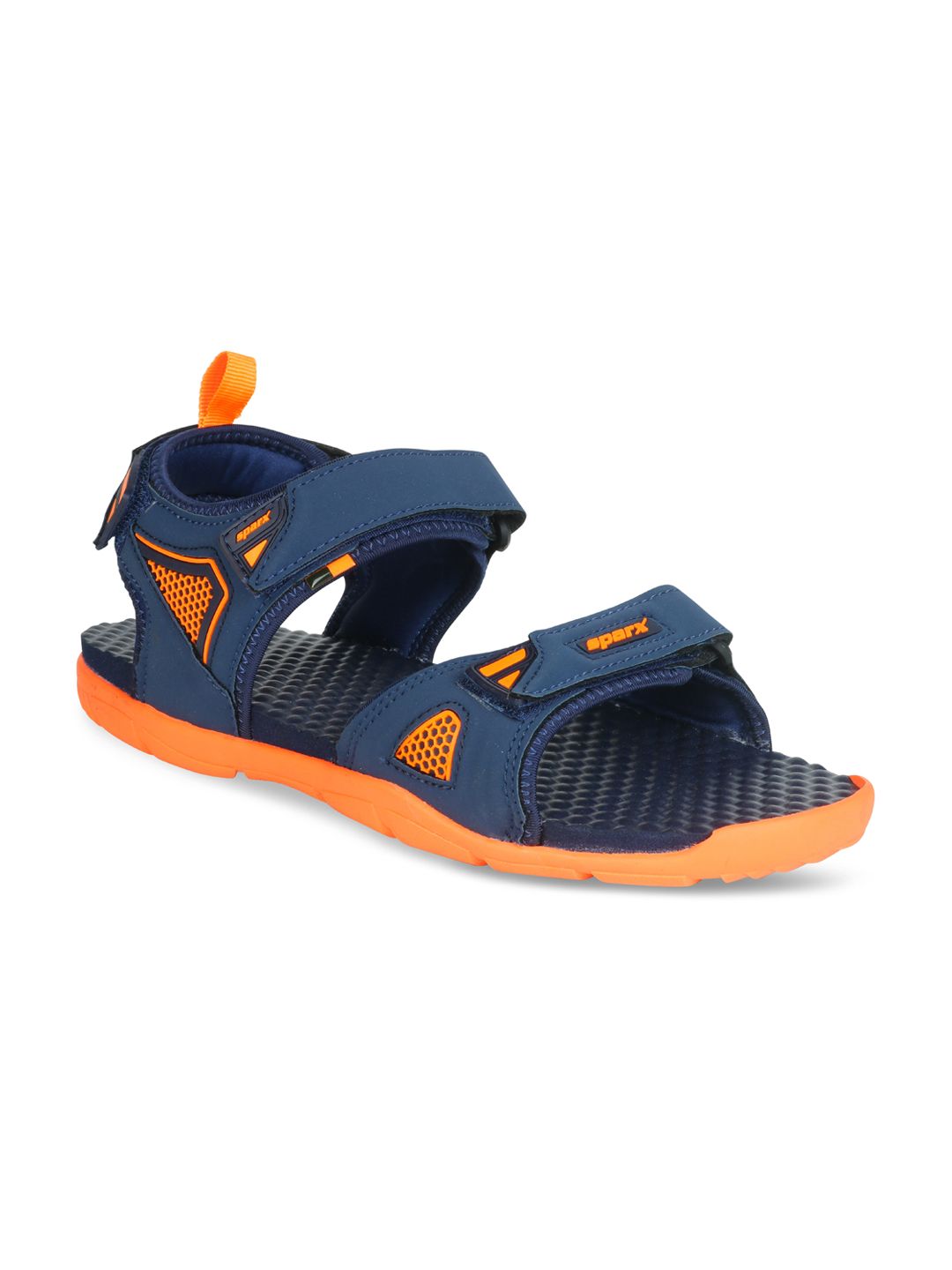 Sparx Men Navy Blue & Orange Floater Sandals