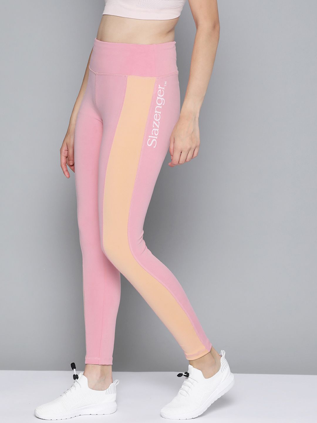 Slazenger Women Pink & Beige Colourblocked  Rapid-Dry Sports Tights Price in India