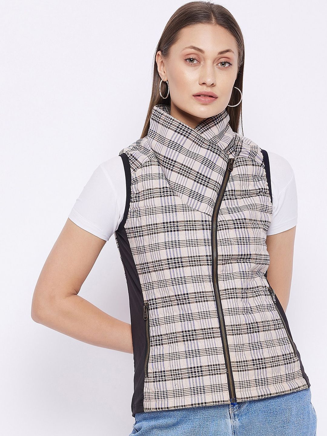 JUMP USA Women Brown Checked Tailored Jacket Price in India