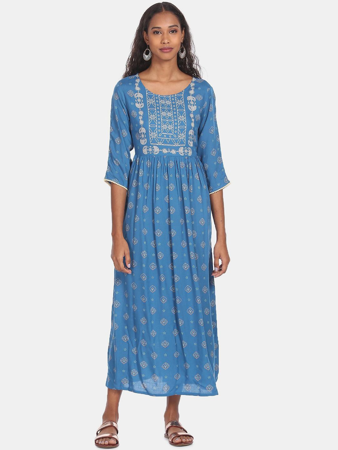 Karigari Women Blue Ethnic Motifs Maxi Dress Price in India