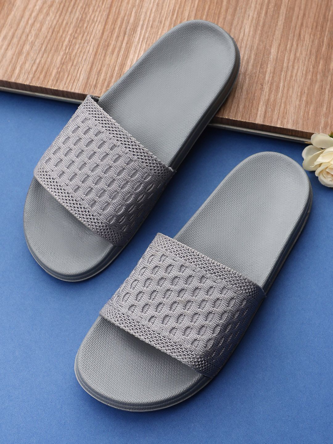 Pampy Angel Women Grey Self Design Sliders Price in India