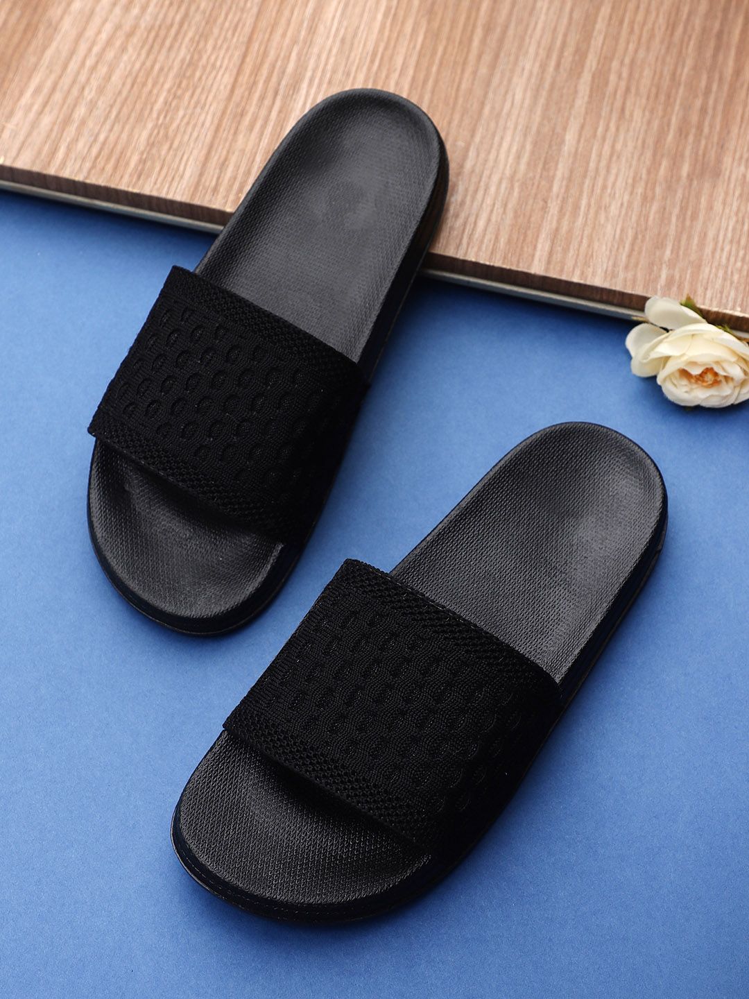 Pampy Angel Women Black Printed Rubber Sliders Price in India