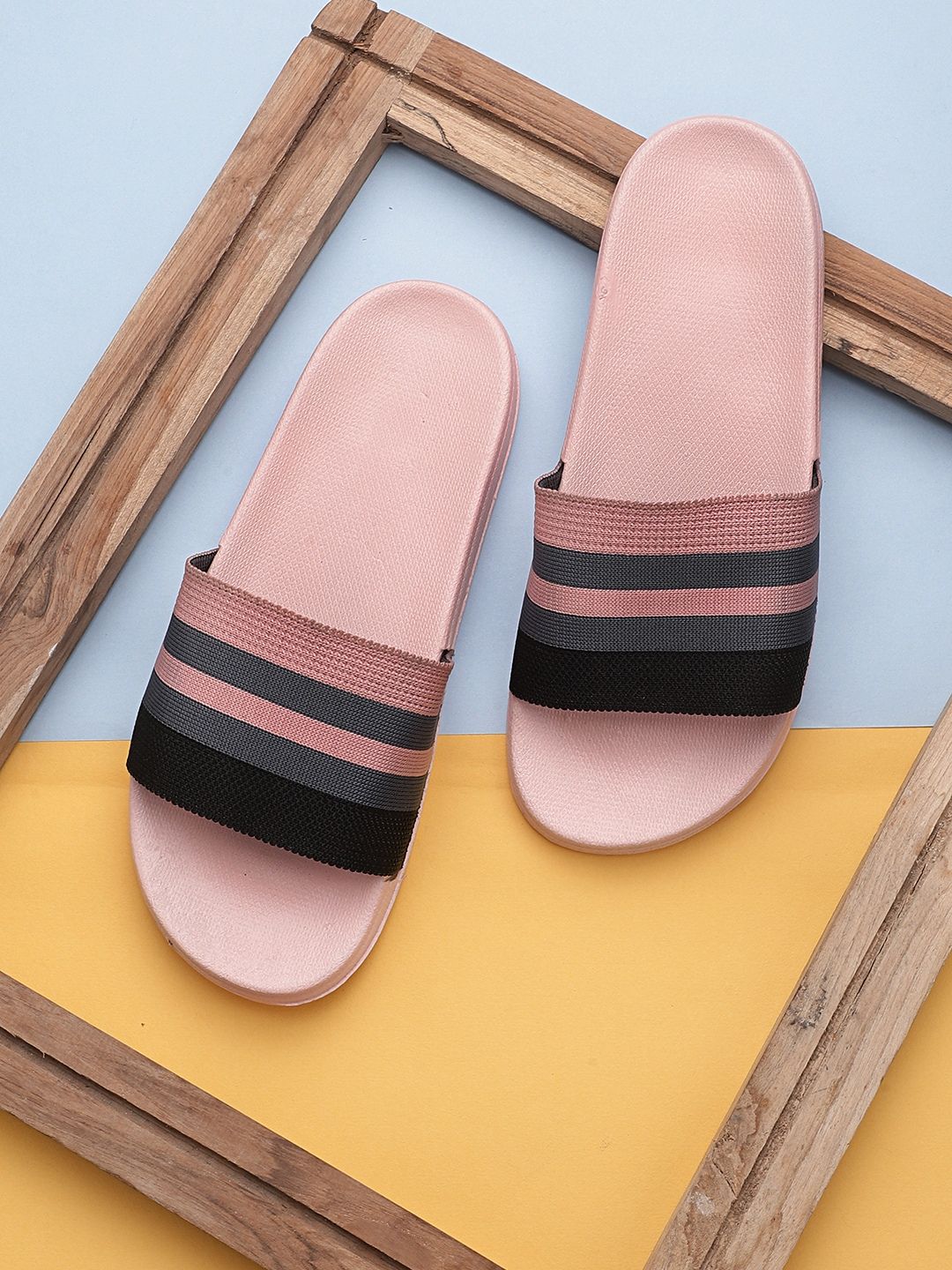 Pampy Angel Women Pink Striped Sliders Price in India