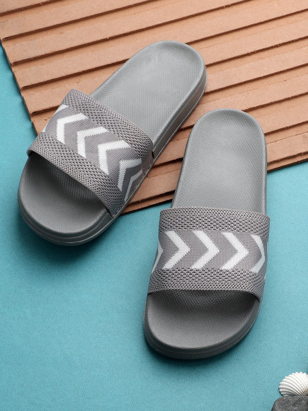 Pampy Angel Women Grey & White Rubber Sliders Price in India