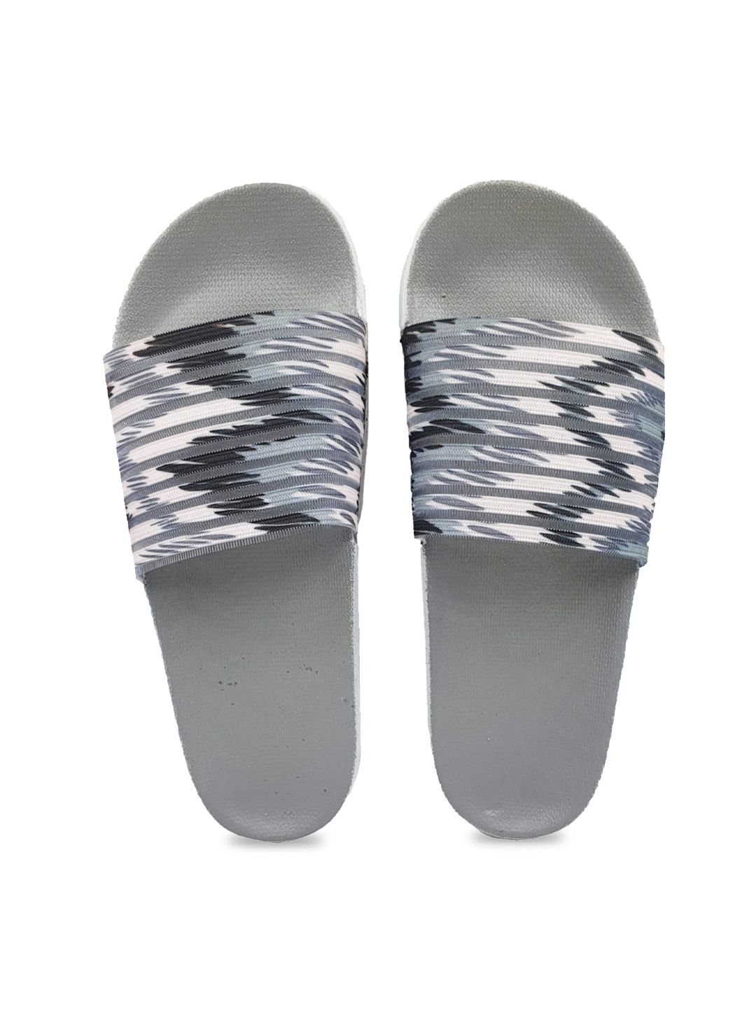 Pampy Angel Women Grey & White Striped Rubber Sliders Price in India