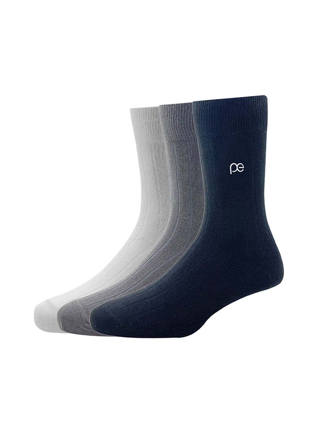 Peter England Men Pack of 3 White & Grey Calf Length Socks