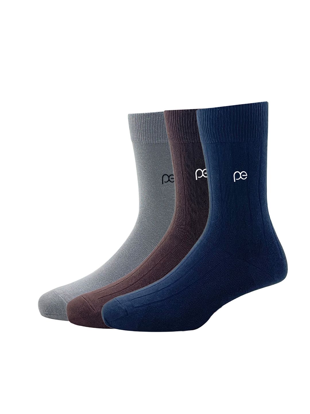 Peter England Men Pack of 3 Brown & Grey Calf Length Socks
