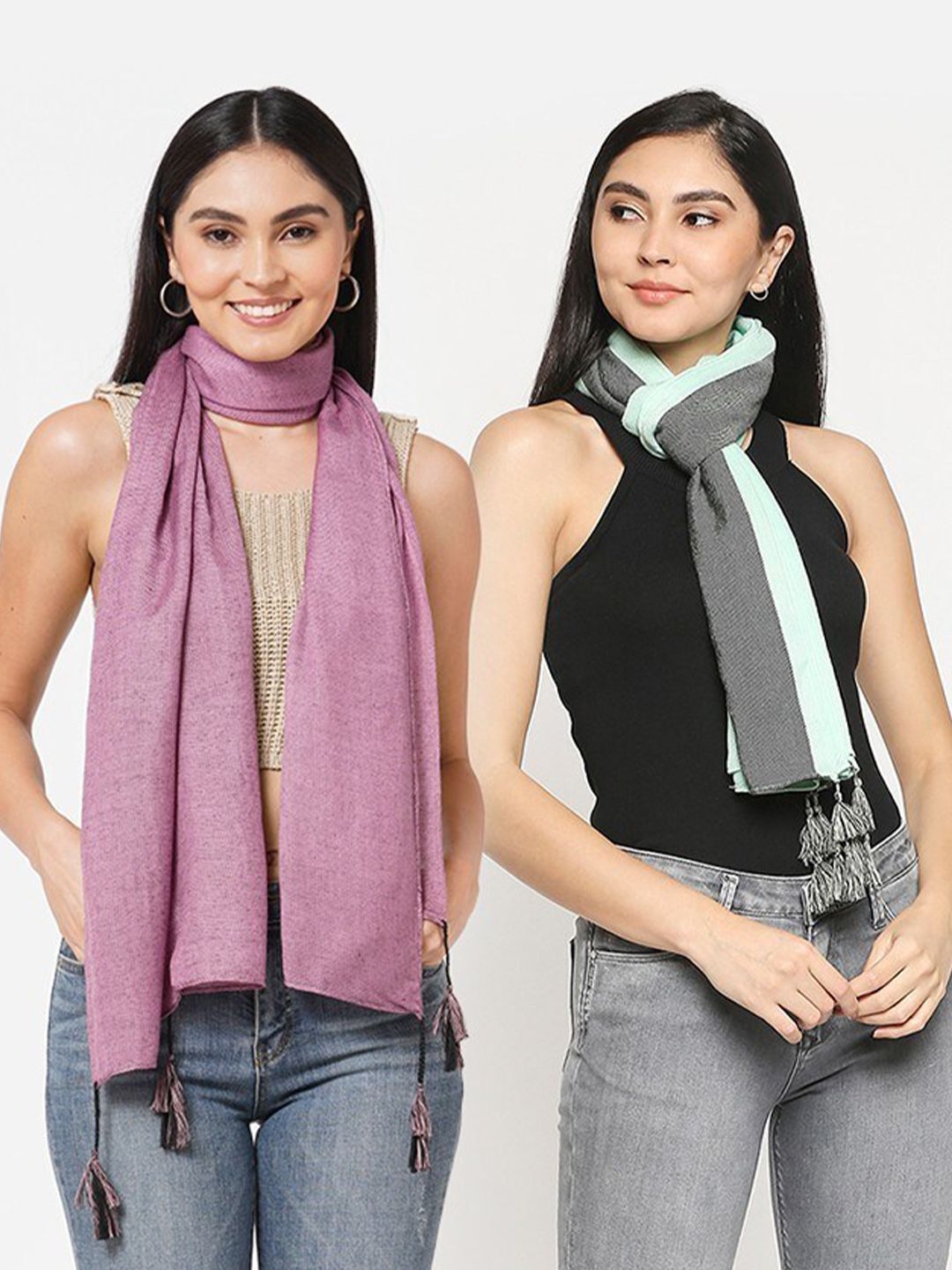 Get Wrapped Pack of 2 Women Pink & Grey Scarf Price in India