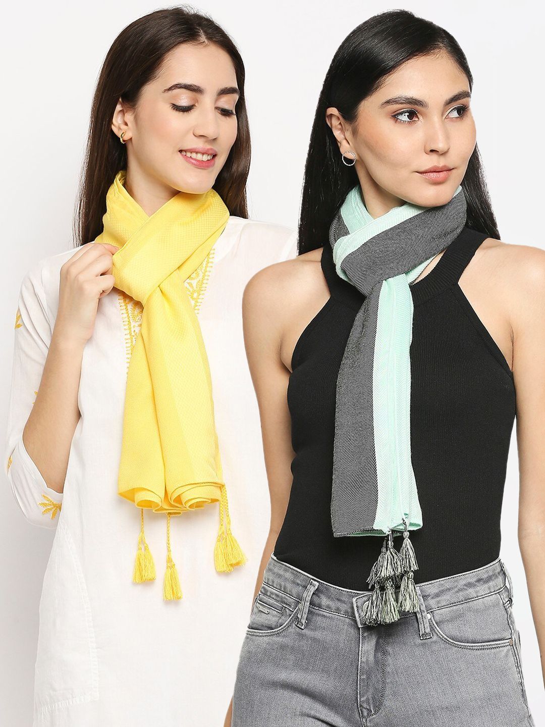 Get Wrapped Pack Of 2 Self Design Scarves Price in India