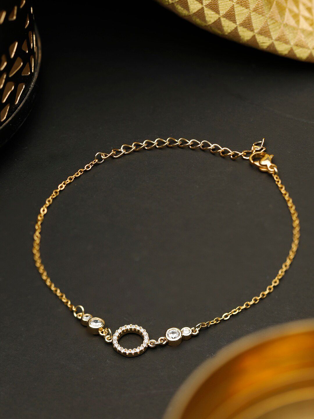 PRITA Women Gold-Toned Stone Studded Link Bracelet Price in India