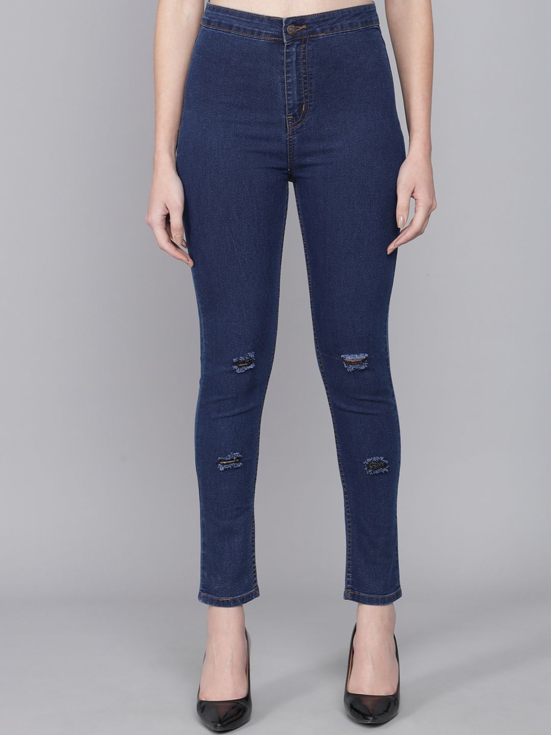 Kotty Women Blue Skinny Fit High-Rise Low Distress Jeans Price in India
