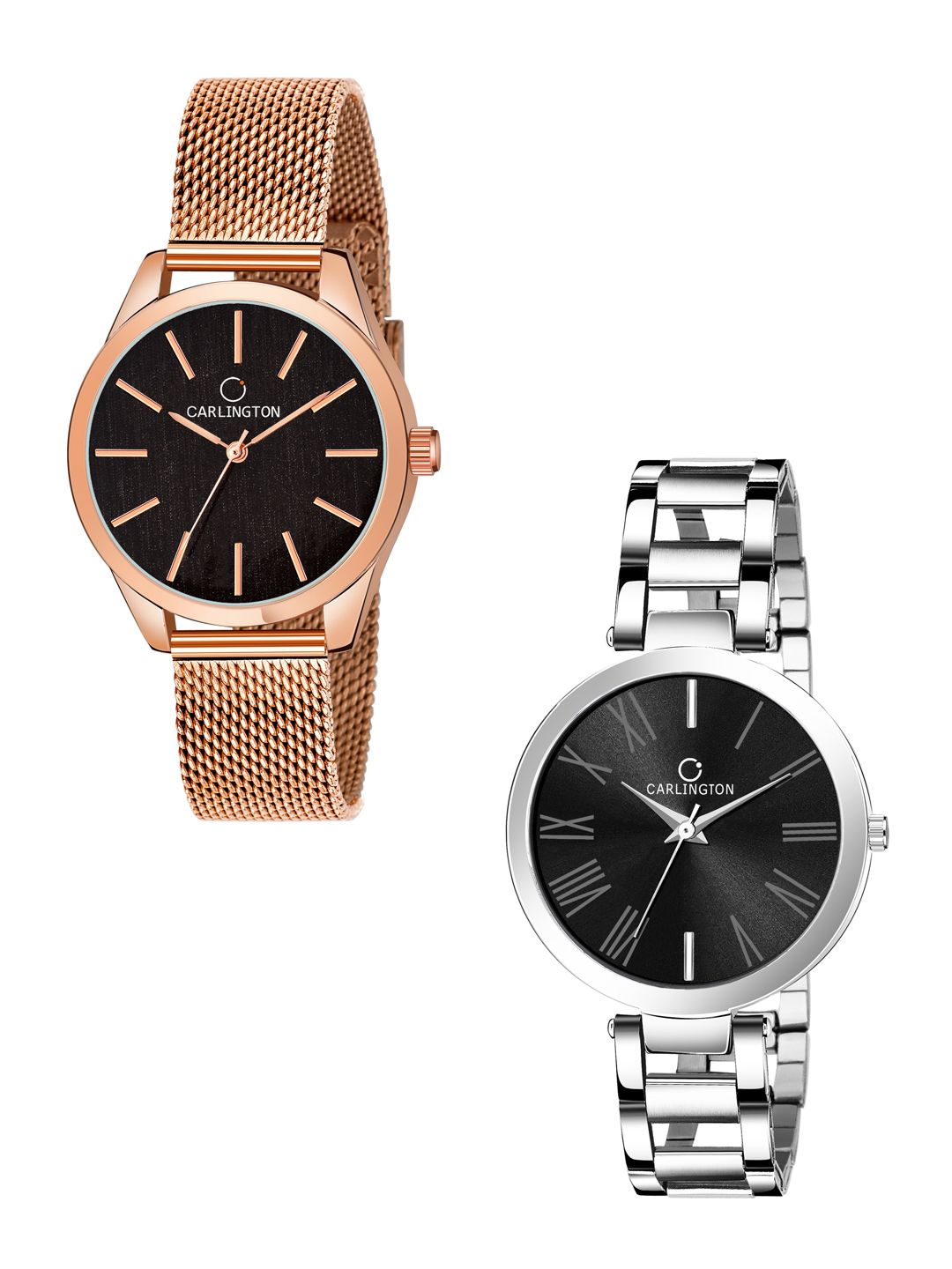 CARLINGTON Women Set of 2 Analogue Watch - Combo CT2001 RoseBlack-Octave 112 Black Price in India